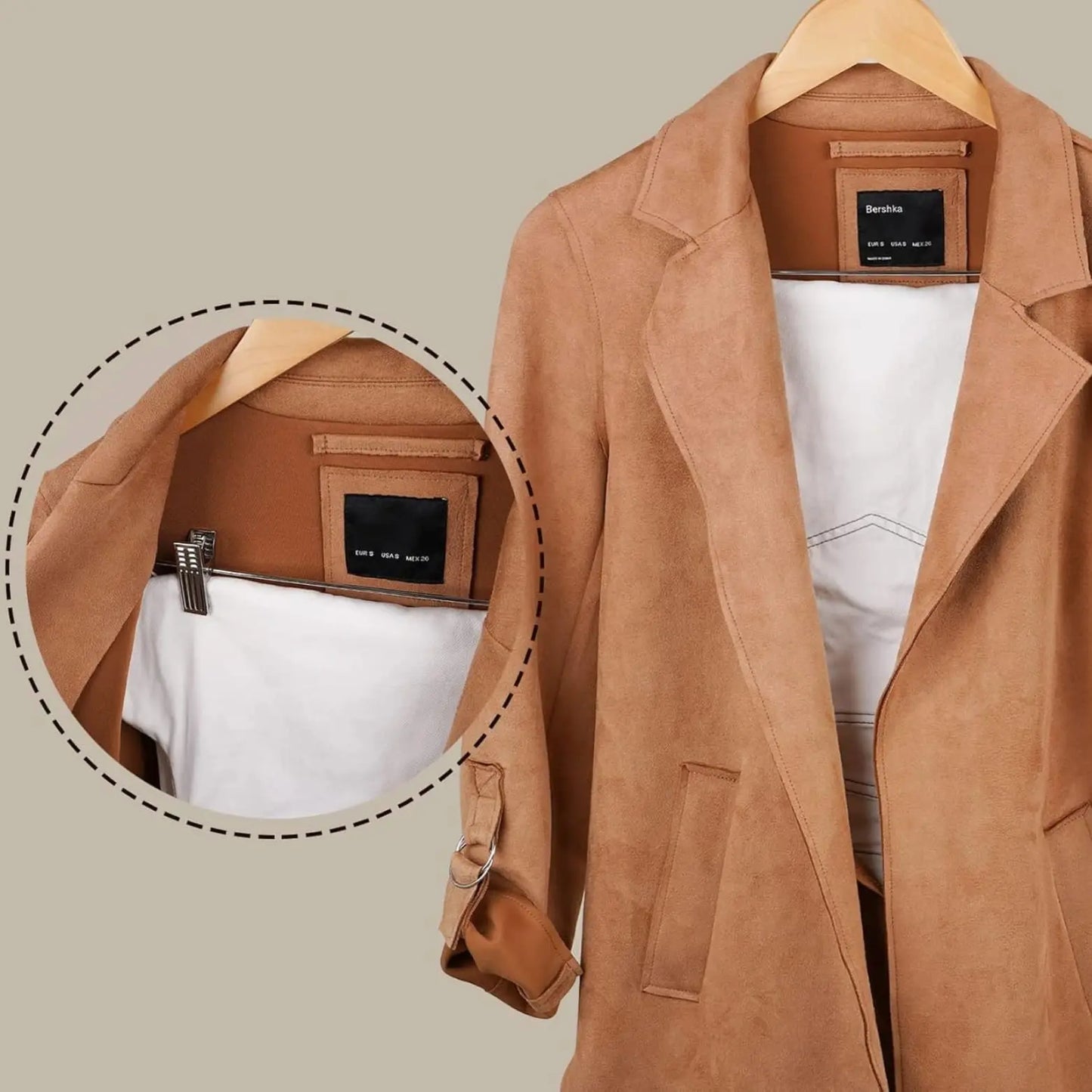 Cintres bois 44 cm avec pinces métal réglables – Spéciaux jupes et pantalons