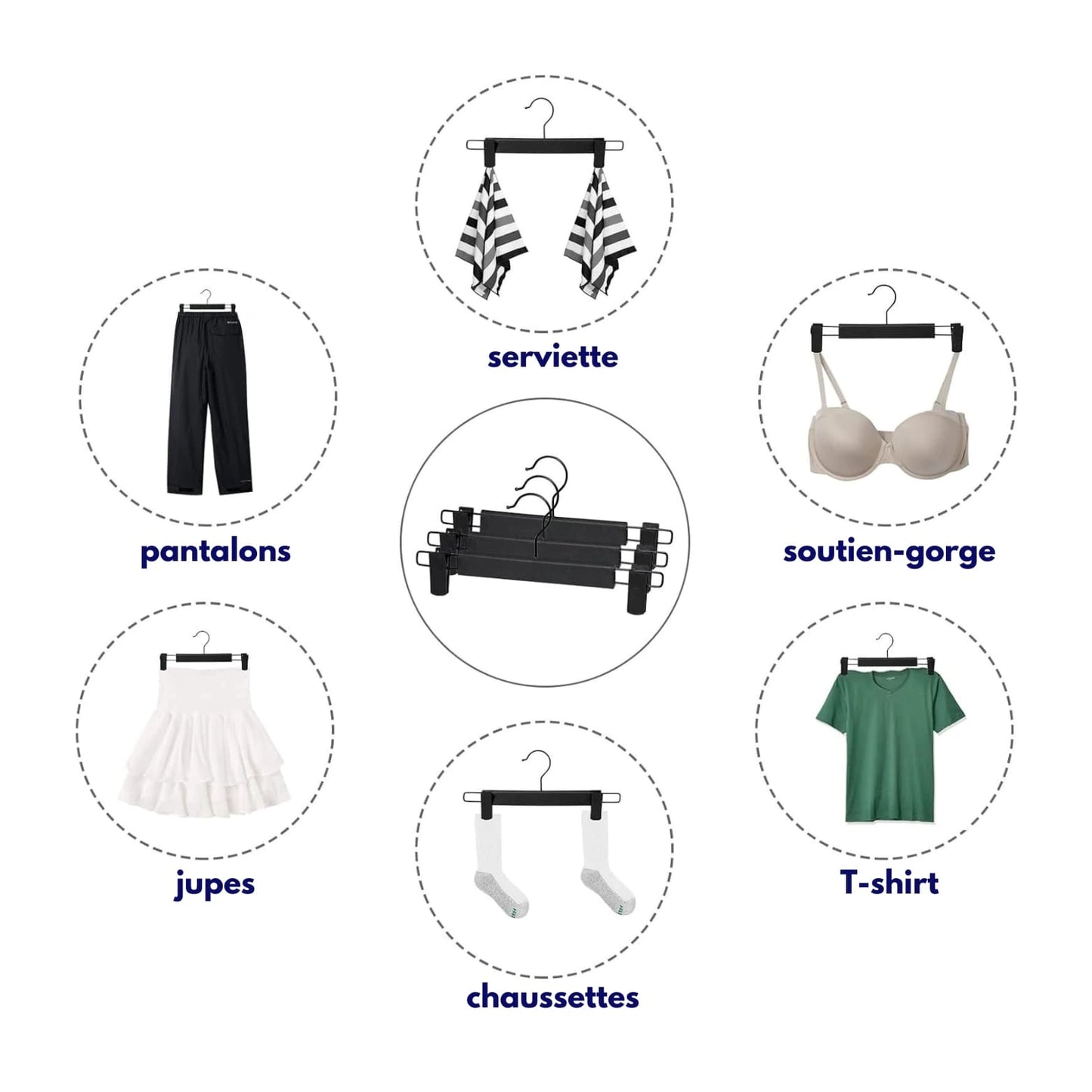 Cintres pince plastique réglables 35 cm – Spéciaux jupes, pantalons et lingerie