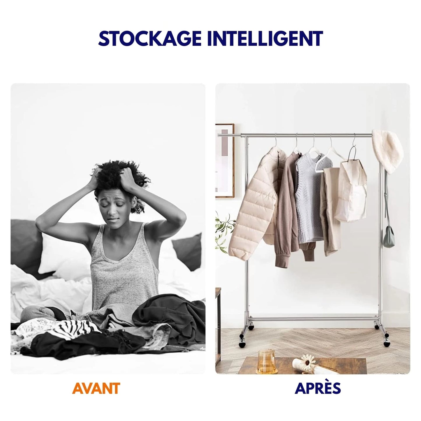 Portant vêtements professionnel métal chromé 70 kg sur roulettes