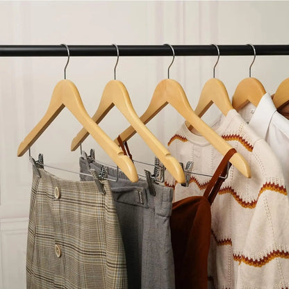 Cintres bois 44 cm avec pinces métal réglables – Spéciaux jupes et pantalons