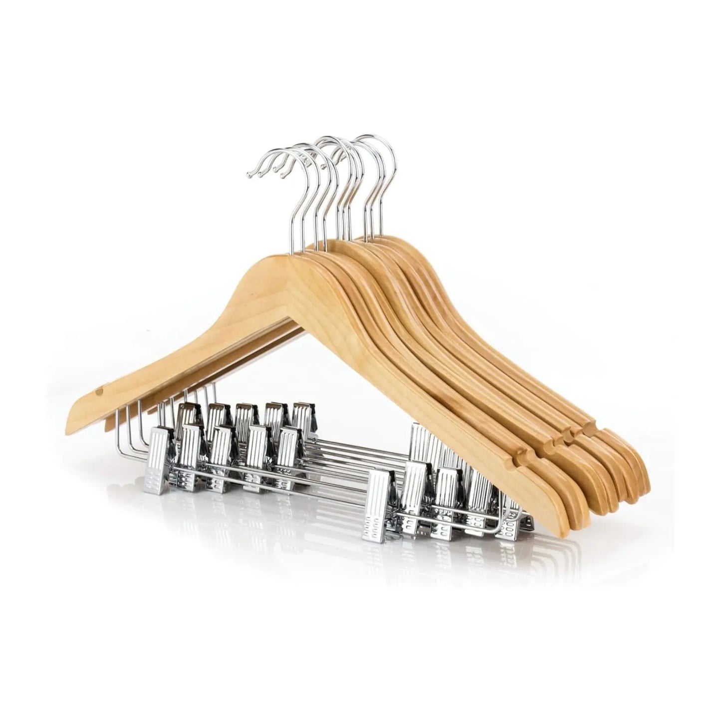 Cintres bois 44 cm avec pinces métal réglables – Spéciaux jupes et pantalons