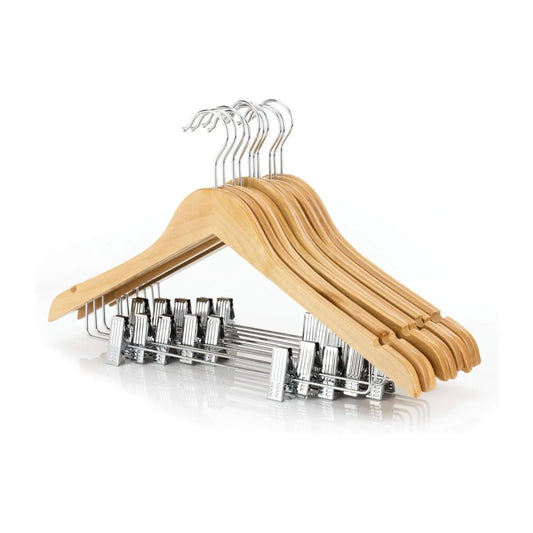 Cintres bois 44 cm avec pinces métal réglables – Spéciaux jupes et pantalons